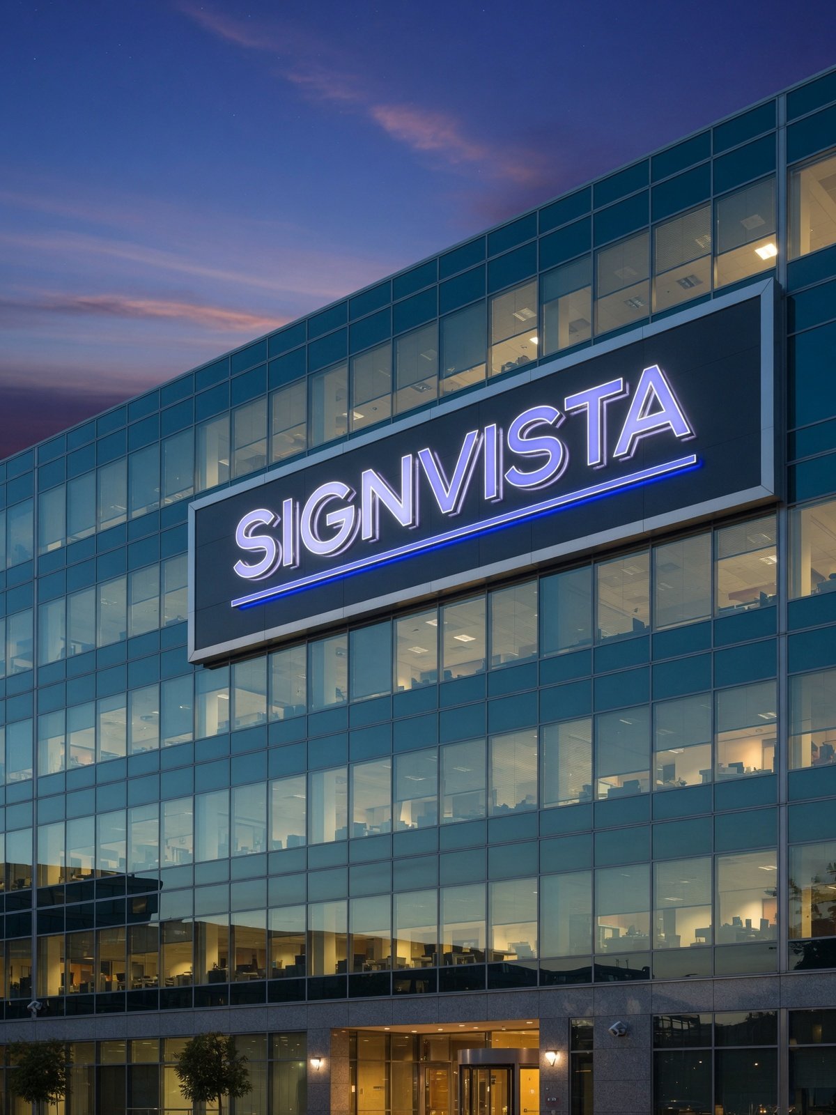 SignVista headquarters building with illuminated signage