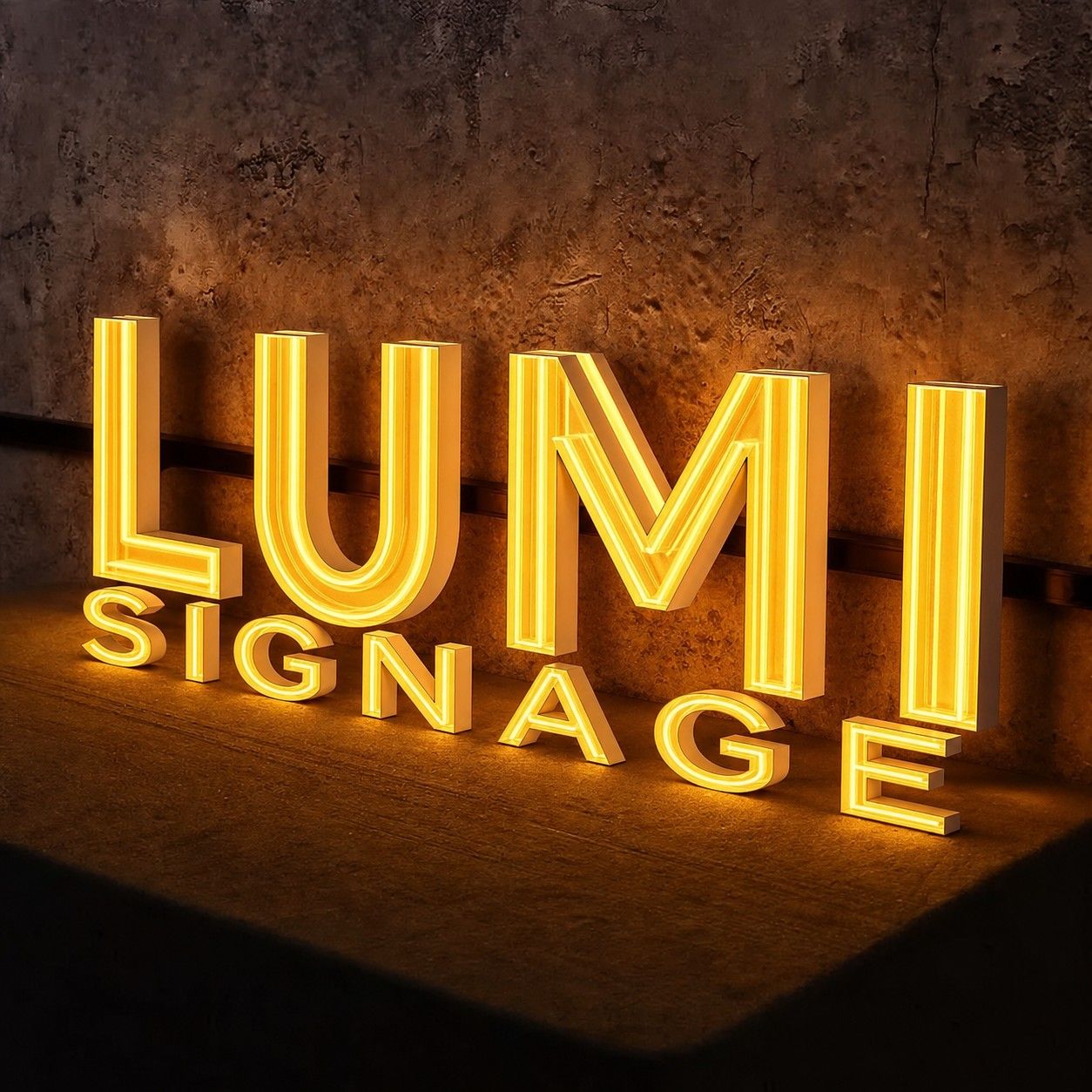 Golden LED illuminated sign letters